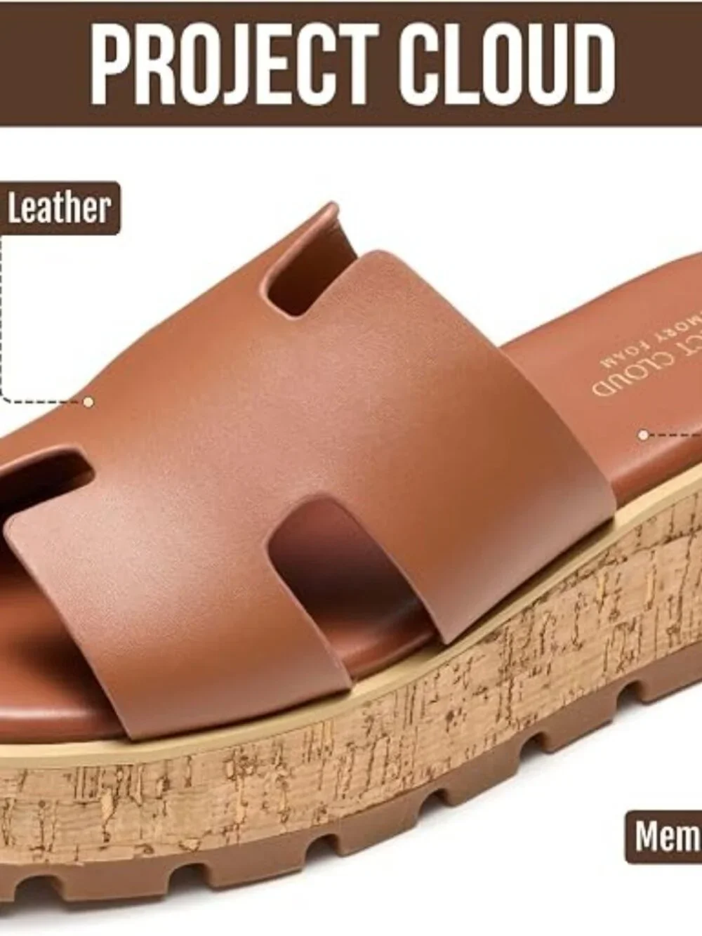 Women's Cognac Leather Suede Soft Memory Foam Insole Wedge Platform Sandals
